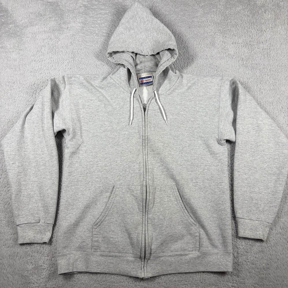 VINTAGE 90s Hanes Full Zip Hoodie Mens Small Blank Drawstring
